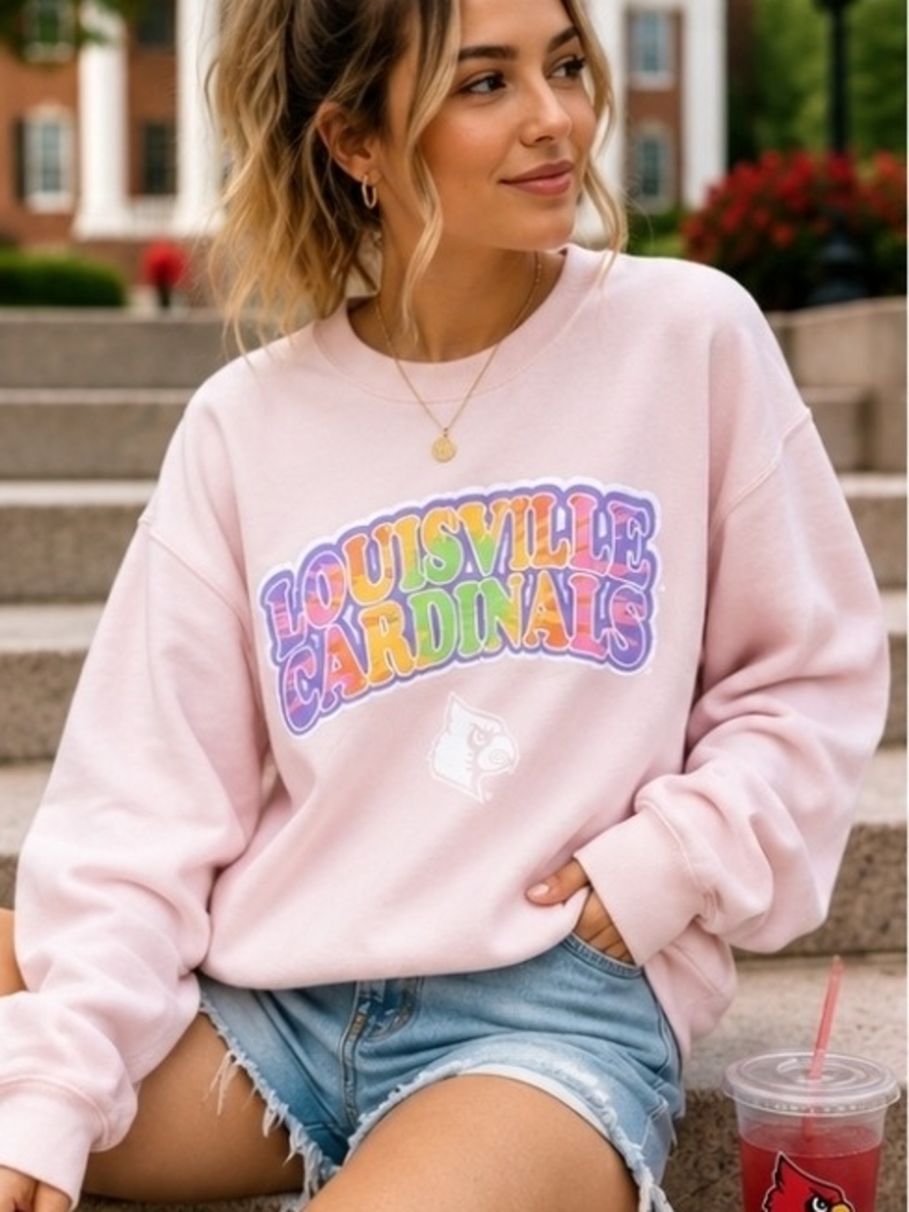 Hanes EcoSmart Light Pink Loiusville Cardinals Sweatshirt S